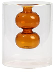 Gourd Vase Glass Transparent Flower Lily Hyacinth Flower Arrangement Homestay Desktop Decoration (Color : Orange)