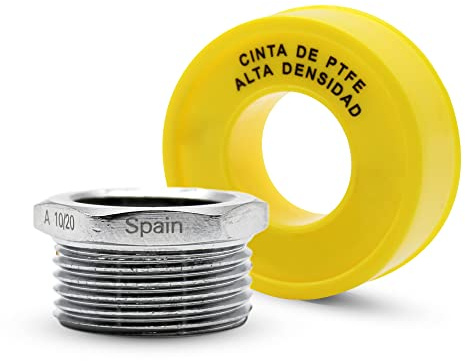 DOJA Barcelona | Reduction | 4 Raccord Male 3/4 - Femelle 1/2 + Teflon Plomberie 12 * 12 * 0,075 | Laiton Chrome | Reducteur Bague pour Tuyau Circulateur Chauffage, Flexible Douche, Bonde de Lavabo