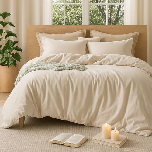 Sedefen Housse de Couette 220x240 cm Beige Élégant - Parure de Lit 2 Personnes avec Fermeture Éclair - Housse Couette en Microfibre avec 2 Taie d'oreiller 65x65 cm
