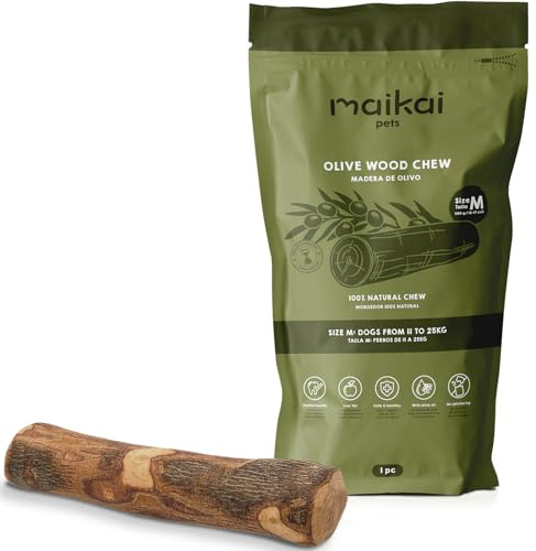 MAIKAI Legno di Ulivo per Cani Taglia M – Masticativo Naturale Sicuro e Durevole – Gioco Dentale Antitartaro contro l’Ansia – Bastoncino da Masticare - Regali per Cani