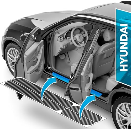 uProtect Car Door Sill Protectors for Hyundai i10 3 (III) AC3 I 2019-2025 - Paint Protection Film for Car Kick Plates Panel Covers Carbon