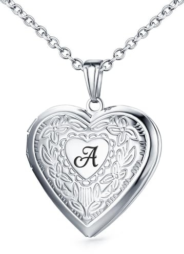 Locket Necklace Holds Pictures Alphabet Initial Letter Love Heart Lockets Photo Memory Locket Necklaces Silver A