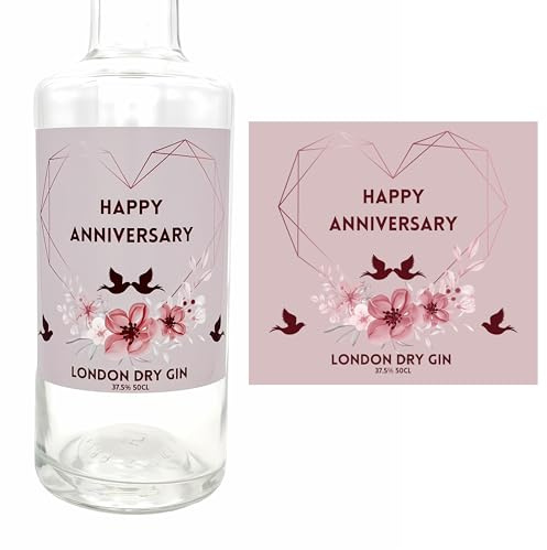 Happy Anniversary Gin | Personalised Spirits | Gift for Wife or Girlfriend on Wedding Anniversary | Delicious with tonic and lemonade | London Dry Gin 37.5% ABV 50CL