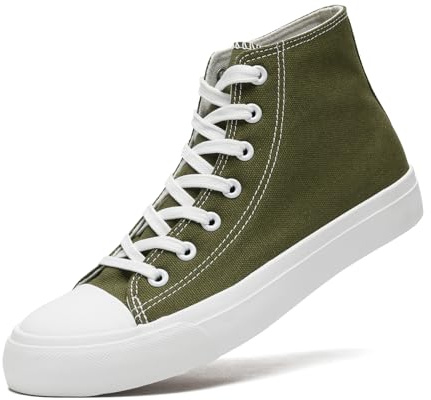 sharllen Ladies Canvas Shoes Women, Mens High Top Trainers Lace up Pumps(Green 280)