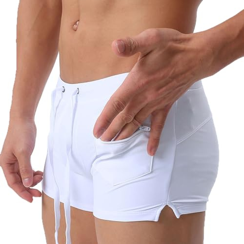 L-Peach – Bañador tipo bóxer para hombre, pantalón corto para playa, deporte, natación, buceo, A1 blanco, L