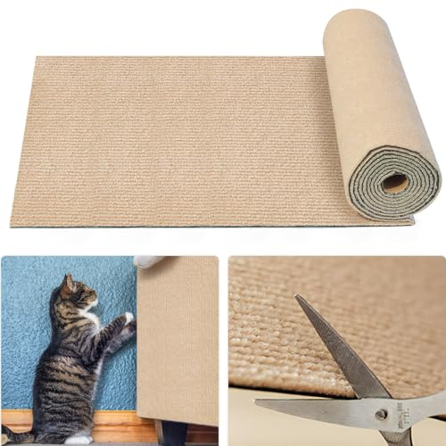 JINYJIA Tapis à gratter Autocollant pour Chat, 40×200 cm DIY Climbing Cat Scratcher, Griffoir Chat Canapé, Tapis Griffoir Auto-adhésif, pour Protège Les Canapés