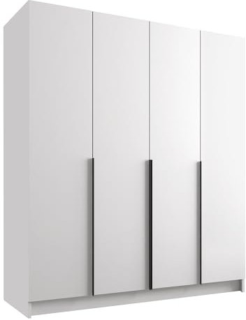 Mirjan24 Kleiderschrank mit Einlegeböden und Kleiderstange Salkor I, Vielseitiger Drehtürenschrank, Elegantes Kleiderschrank 4-türig (Weiß/Weiß + Schwarz)
