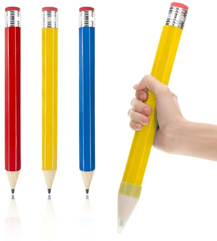 OT-NVWOZR Set med 3 jätte stora kritapennor med radergummi - Stor träkritapen - 35 cm - För tillbehör - Stor fantasikritpenna - Kontorsmaterial