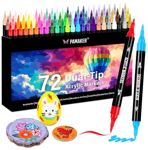 72 Farben Acrylstifte Set – Acrylmarker mit feiner Spitze und Pinsel für Stoff, Leinwand, Glas, Holz und Papier – Ideal für Kinder und Erwachsene, zum Zeichnen und DIY-Bastelprojekte