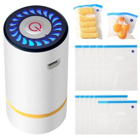 Vakumierergerät für Lebensmitt Vakuumierer Vakuumiergerät: WIYETY Mini Handliches Vakuumgerät mit 15 Pcs Wiederverwendbare Vakuumbeutel, Elektrisch Handvakuumierer, Weiß
