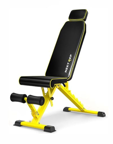 Adjustable Weight Bench,1000 LB Fast Folding Workout Bench for Home Gym Strength Training, Incline Decline Flat Utility Bench Press for Full Body Workout, Upright Storage Yellow Exercise Bench (Yellow)