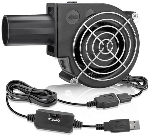 WDERAIR 97mm x 33mm USB Centrifugal 5V Air Blower Brushless Fan with Tube for Replacement Fireplace Forge Smoker BBQ Electronic Cabinet Squirrel Cage Cooler