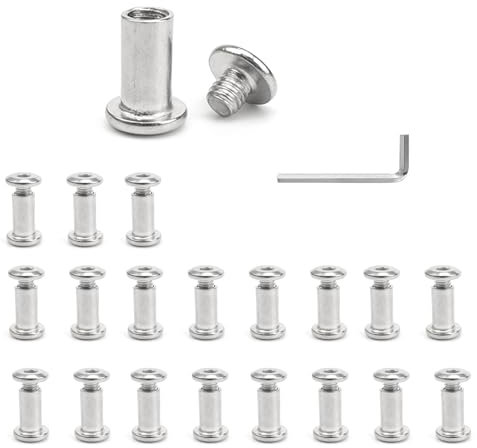 ZIJANG Tornillos de Manguito 20 Piezas, 304 Acero Inoxidable Tornillos de Conexión, Tornillos para Muebles con Llave, para Manualidades, Tapicería Cuero, Encuadernación, Álbum Fotos