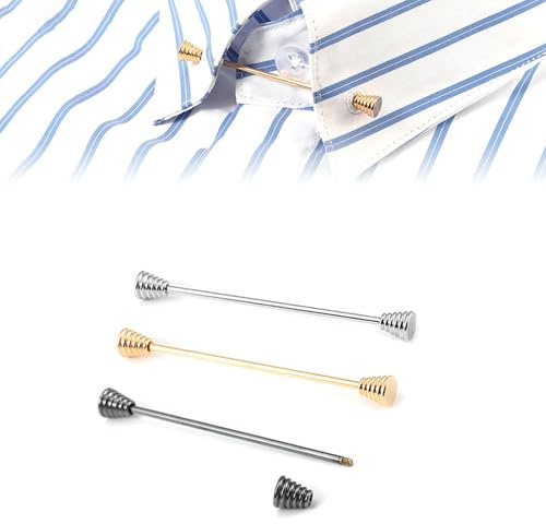 LONGHAO 3 pcs Tie Collar Bar Pins Set,Set Hombres Collar Pin Traje,Clásico Clip de Corbata de Metal,para el Día de San Valentín,Aniversario,Fecha,Boda (Plata 2)