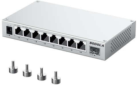 SODOLA Switch Ethernet 2.5Gbps 9 Ports géré Via Le Web, 8 Ports 2.5G Base-T et 1 Ports 10G SFP+, Refroidissement en Alliage d'aluminium et Montage magnétique, Convient pour Le Bureau et la Maison