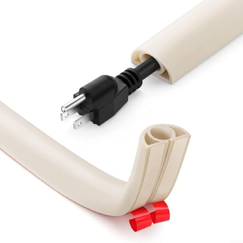 Zilimontt Conducto flexible de PVC con base propia, protector de cable de piso de 3 canales y organizador para cables de alimentación, Ethernet y cables de datos, fácil de cortar (blanco, 1 metro)