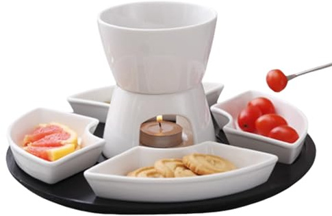 Ensemble de fondue au chocolat en céramique pour faire fondre le fromage – Ensemble de fondue en céramique résistant aux hautes températures pour amateurs de chocolat et de caramel, hôtes de fête à la