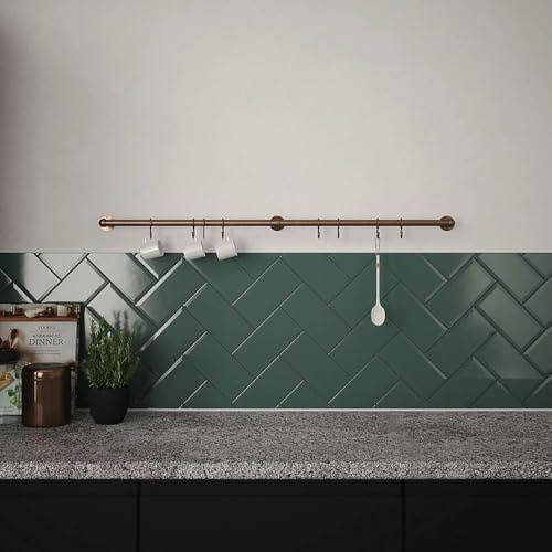 Forgeworks Easy-Fit Kitchen Utensil Rail Kit 100cm with 8 Sliding S Hooks in Antique Brass - Wall Mount Hanging Storage for Cooking Utensils