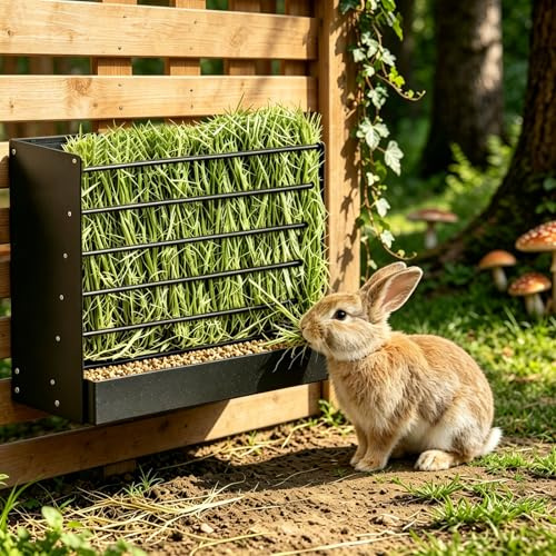 MUYIRTED Râtelier à Foin Lapin en Métal, Mangeoire de Foin pour Lapins 2 en 1, Filet a Foin en Cage pour Cochon d'Inde et Chinchilla, Solide
