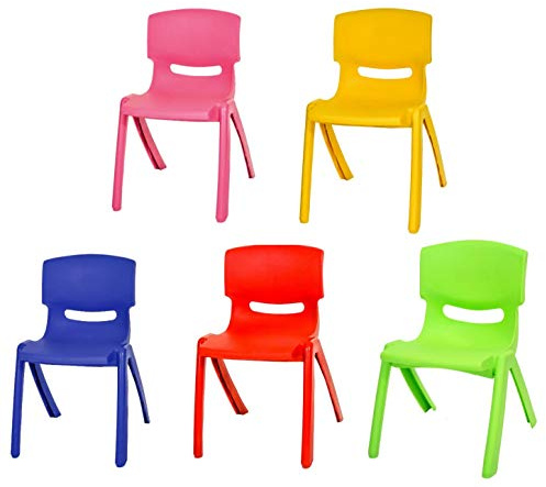 A406 10x Children Strong Stackable Kids Plastic Chairs Picnic Party Garden Nursery Club Indoor Outdoor (Multi-Colour)