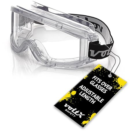 voltX DEFENDER GOGGLES Indirekta ventilerade skyddsglasögon, CE EN166B, EN170-certifierade, anti-dimbelagd, repbeständig UV400-lins, passar över vanliga specifikationer som säkerhetsglasögon för vuxna