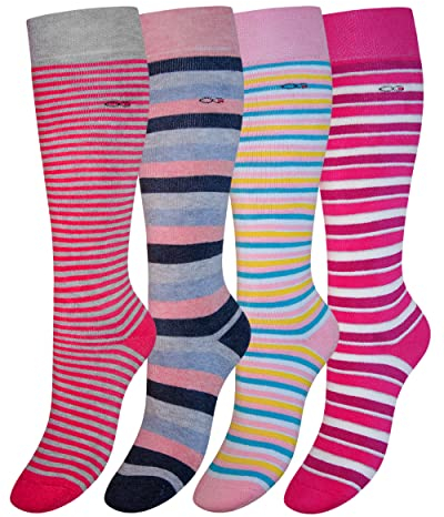 OCERA 4 Paar Kinder Thermo Kniestrümpfe für Kinder im Farbmix - Ringel 35/38