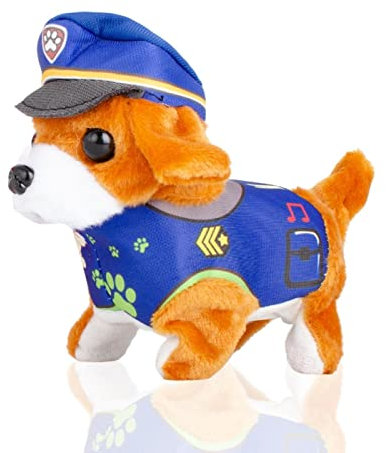 MAGIC SELECT Perro Electrónico de Juguete Que ladra y Camina. Perrito Policía con Traje Azul. Mascota Eléctrica para Niños. Perrito a Pilas Que Anda. (Pilas AA no Incluidas)