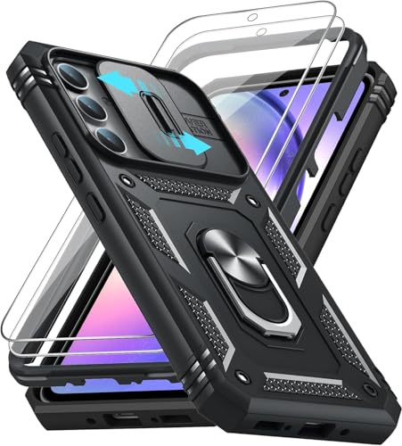 LeYi Handyhülle für Samsung Galaxy A54 5G Hülle mit Kameraschutz & 2 Schutzfolie, Full 360 Grad Ständer Tough Armor Schutzhülle Outdoor Bumper Handy Hülle A 54 5 G Hard Case Military Schwarz