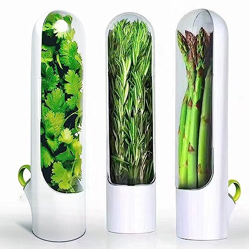 Betued Conservador de Hierbas, Almacenamiento de Hierbas, Contenedor de Hierbas Para Refrigerador, Contenedor de Hierbas Para Guardar Hierbas Frescas Para Cilantro, Menta, Perejil, Espárragos (3)