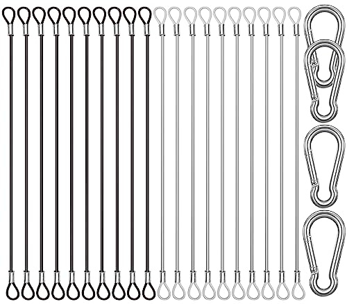 CKANDAY 20 piezas de acero inoxidable de 25 cm con 4 mosquetones de resorte, cable de alambre de acero con hebillas, revestimiento de vinilo, cadenas de fijación cortas, 2 colores