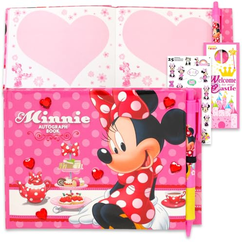 Disney Autograph Book for Kids - Bundle with 50 Page Minnie Signature Book with Pen Plus Stickers, Tattoos, More | Disneyland Autograph Book