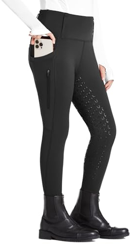 FitsT4 Sports Girls Riding Pants Full Seat High Waist Kids Equestrian Breeches Horse Schooling Tights Zipper Pockets Black Size L