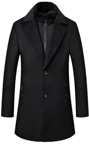 Sliktaa hommes manteau de laine épais trench-coat longueur moyenne manteau encoche col manteau chaud hommes manteaux d'hiver avec coupe-vent amovible col intérieur