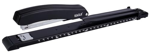 Eagle Grapadora de brazo largo resistente, capacidad de 10 hojas, color negro