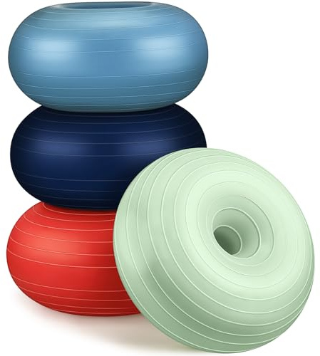 Libima 4 Pcs Flexible Seating for Classroom Inflatable Yoga Ball Chairs with Pump Donut Exercise Ball Chair Cushion Seat for Balance and Stability Training Home Office Gym Workout(Red Blue)