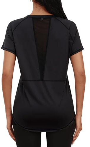 Gyabnw Women's Sports T-Shirt Gym Tops for Women Crew Neck Back Mesh Yoga Workout Running Fitness Athletic Short Sleeves Tee Black