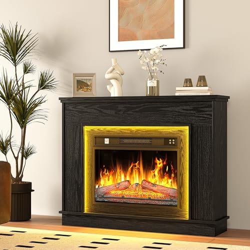 YITAHOME Fireplace, Black Electric Fireplace and Surround Fireplace Suite 39 with Programmable 7day Remote Control, Modern Realistic LED Flame, with Timer and LED Light Strip, 26D x 100W x 80.5H