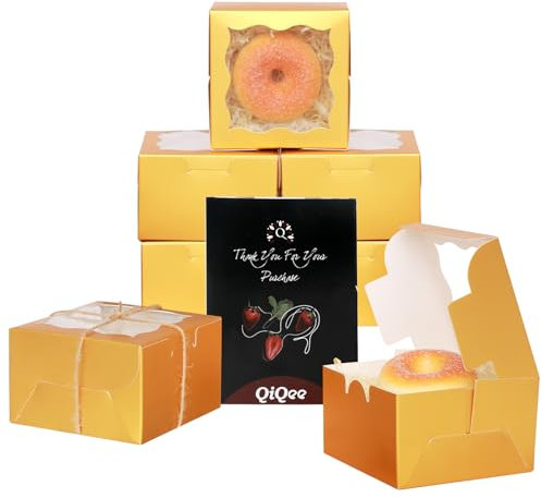 Gcardist Gold Bakery Box with Window 15Pcs 10.2x10.2x6.4cm Gold Cookie Boxes Pastry Box for Wedding Favor Birthday ＆ Party(4x4x2.5 Inch)