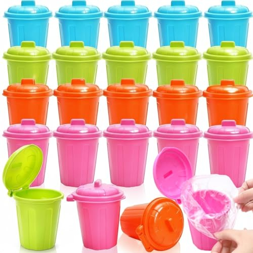 Goaste 20 Pack Mini Desk Trash Can, 10 OZ Small Plastic Garbage Bin with Lid, Tabletop Round Waste Basket, Cute Pen Pencil Holder Organizer for Home, Office, School, Vanity, Car (Assorted Colors)