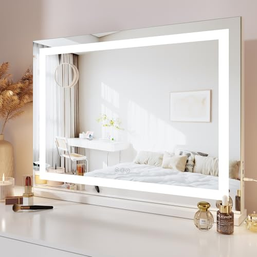Dripex Miroir Maquillage Lumineux LED, 80 x 58cm, Luminosité Réglable-Blanc