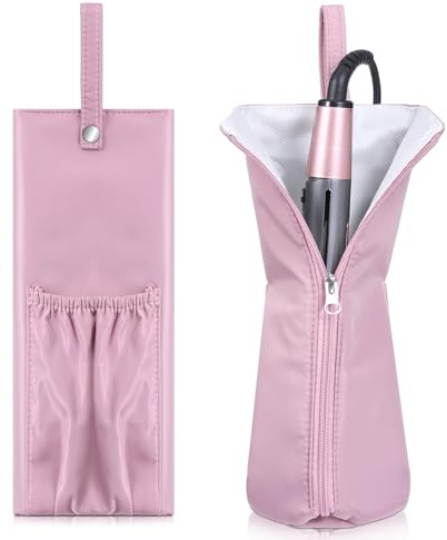 Curling Iron Mat Bag, Heat Resistant Mat for Hair Tools, Curling Iron Storage Travel Case Heat Resistant Hair Tool Storage for Home Travel(Pink)