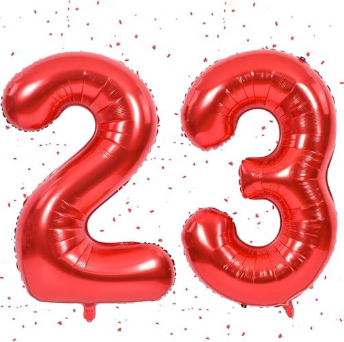 Globo rojo de 23, globo de números rojo, globo de foil rojo de 40 pulgadas 2&3, globo de números 23 globo de helio rojo globo de 23 cumpleaños para la decoración de cumpleaños número 23 y 32 para niña