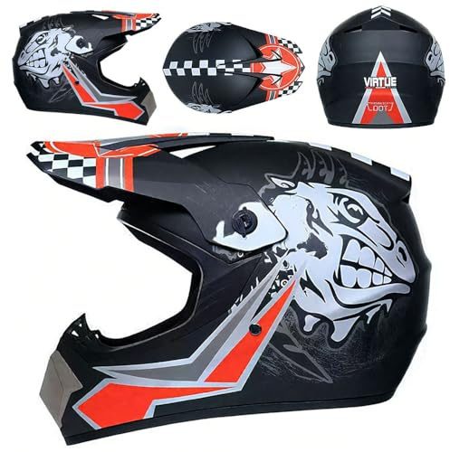 Casco da Motocross DOT Youth 2025 Per Ragazzi E Ragazze con Occhiali, Guanti E Maschera Per Bambini Dagli 8 Ai 18 Anni, Casco da Atv Per Bambini, Motocross Fuoristrada(L(56-57cm))