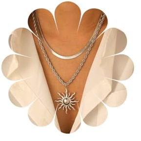 Inateannal Collier Soleil Superposé Collier Ras Du Cou Grand Collier Pendentif Soleil Chaîne À Chevrons Colliers Colliers Corde Torsadée Collier Spirale Soleil Bijoux Vintage