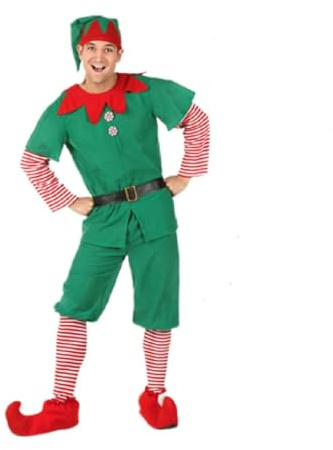 2026 Disfraz de Elfo para Hombre, Incluye Camiseta, pantalón, cinturón y gorrito, Navidad - Traje para Adultos para Fiestas, Carnaval y Halloween - Talla/A