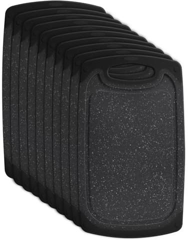 NGOSUET Juego de 10 Tablas de Desayuno de Plástico Negro 25x14.5cm Antideslizantes con Surco para Zumo Sin BPA Apto Lavavajillas para Frutas Verduras Queso