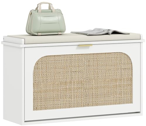 HOMCOM Banc Chaussures Entrée Assise Rembourrée 80 x 26 x 47,5 cm Blanc