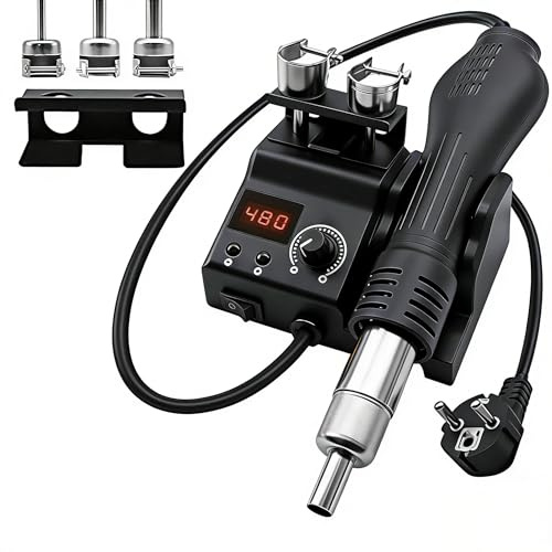 8858 Estación de soldadura de aire caliente, estación de desoldadura de 700 W con pantalla digital LED 100-480 °C, 3 puntas para pistola de aire caliente, soldadura y soldadura CMS para BGA, SOIC