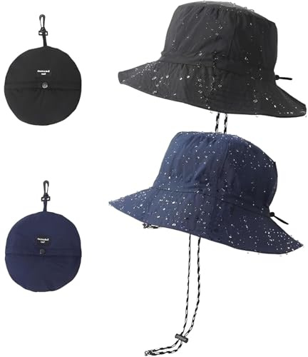 DXPETA 2 Pack Waterproof Hat, UV Protection Hat for Women, Rain Hat and Hiking Hat for Outdoor Activities, Foldable Bucket Hat for Travel and Sports, Black Packable Sun Hat