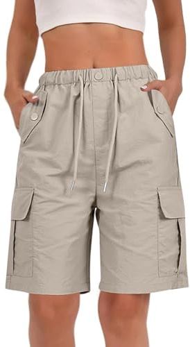 Generico Pantaloni da Lavoro Donna Multitasche Bermuda Estivi Cargo Pantaloncini Vita Elastica Leggeri Shorts Escursionismo Casual Esterno Pantaloni Corti per Viaggi Escursioni con 4 Tasche